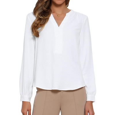 INSPIRE CHIC Women's Long Lantern Sleeve V Neck Button Front Dressy Top