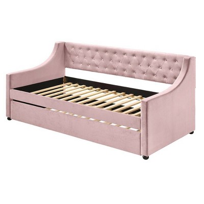 Lianna Pink Velvet Twin Daybed with Trundle