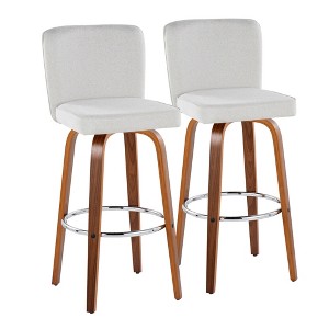 30" Contemporary 360¡ã Swivel Bar Stools with Bent Wood Legs, Padded Seat, and Round Footrest (Set of 2) for Kitchen - 1 of 4