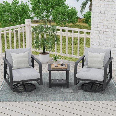 SUGOLD 3-Piece Aluminum Patio Seating Group with Gray Cushions and Swivel Chairs