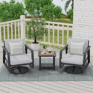 SUGOLD 3-Piece Aluminum Patio Seating Group with Gray Cushions and Swivel Chairs - 1 of 1