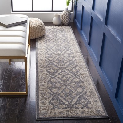 Elegant Grey and Beige Hand-Knotted Synthetic 2'2" x 8' Runner Rug