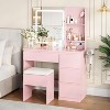 Vanity Desk with 4 Drawers, Storage Stool, Storage Shelves & Hair Dryer Holder, Adjustable 3 Lighting Mode, Makeup Vanity Set for Bedroom - 2 of 4