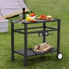 Outdoor Grill Table with 2-Shelf, 33"x20" Metal Grill Cart for Outside, Pizza Oven Table Stand with Wheels, Hooks, Side Handle, BBQ Prep Table - 2 of 4