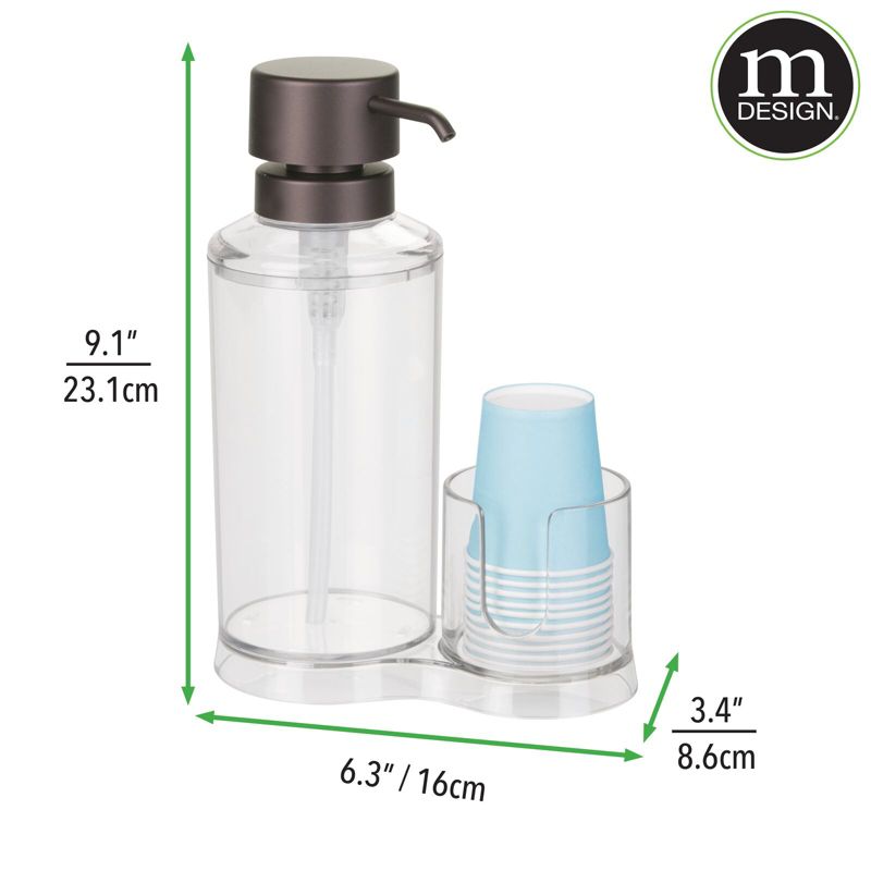 mDesign Plastic Refillable Mouthwash Dispenser/Cup Organizer, 4 of 7