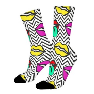 Fashionable Colorful Mouth Women Printed Crew Socks Funny Funky Socks Soft Polyester Novelty Gifts for Artists Men - 1 of 1