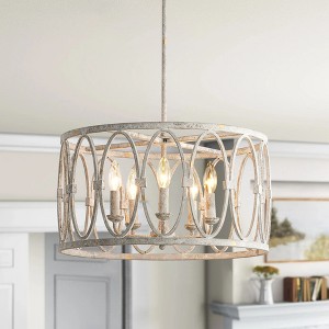 Rennnsan Xyluna 19" W 5 -Light Dimmable Rustic Drum Shaded Chandelier in Antique White - 1 of 4