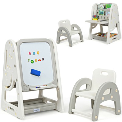 Costway Kids Easel w/Chair Art Easel for Kids Height Adjustable Art Easel  Set for Kids