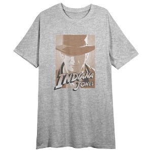 Indiana Jones And The Dial Of Destiny Poster Art Crew Neck Short Sleeve Heather Gray Women's Night Shirt - 1 of 2