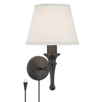 Regency Hill Braidy Farmhouse Rustic Wall Lamp Bronze Metal Plug-in 7" Light Fixture Ivory Empire Shade for Bedroom Bedside Reading Living Room Home