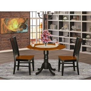 East West Furniture DLWE3-BCH-W 3 Pc Kitchen table set with a Kitchen Table and 2 Wood Seat Dining Chairs in Black and Cherry - 1 of 4
