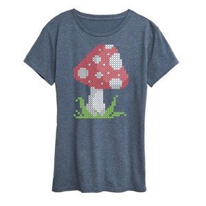 Women's - Instant Message - Cross Stitch Mushroom Short Sleeve Graphic T-Shirt - 1 of 4