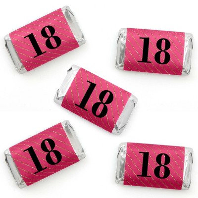 Big Dot of Happiness Chic 18th Birthday - Pink, Black and Gold - Mini Candy Bar Wrapper Stickers - Birthday Party Small Favors - 40 Count