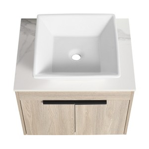 Vynxaria 36 in. Single Elevated White Oak Plywood Bath Vanity with White Flat Stone Counter KD-PACKING Ready to Assemble - 1 of 4