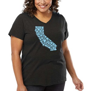 LA Pop Art Women's Word Art V-Neck - California Hearts - 1 of 4