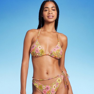 Women's Beaded Strap Triangle Bikini Top - Wild Fable™ Pink Lurex Floral  Print Xxs : Target