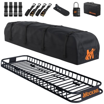 Mockins 85"x24"x4" Narrow Roof Rack Basket with 20 Cubic Feet Rooftop Cargo Carrier Bag & Accessories