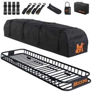 Mockins 85"x24"x4" Narrow Roof Rack Basket with 20 Cubic Feet Rooftop Cargo Carrier Bag & Accessories - 1 of 4
