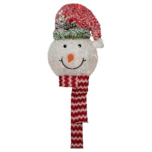 Northlight 22" Lighted Snowman Wearing a Red Frosted Hat with Pine Christmas Tree Topper - 1 of 4