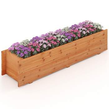 Tangkula Raised Garden Bed, 44" x 11" x 10" Wood Rectangle Planter Box with Drainage Holes Water-resistant Paint