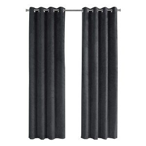 Monarch Specialties Curtain Panel 2Pcs Set  Room Darkening Grommet Living Room Bedroom Kitchen Velvet Polyester Grey Contemporary Modern - 1 of 4