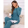 INSPIRE CHIC Women's Crewneck Split Hem Soft Long Sleeve with Pocket Knit Pajamas Set - 2 of 4