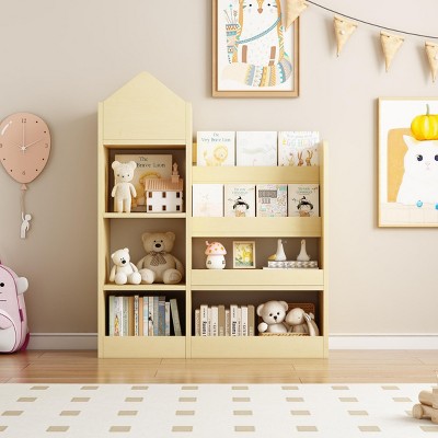 INFURNIC Decorative Bookshelf Multi Shelf Kids Storage Organizer with Baskets Cubby Shelf for Books and Toys, Wood, 31.5"*11.8"*39.5"