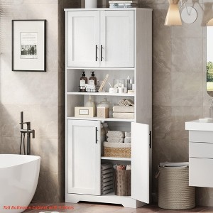 Bathroom Cabinet, Farmhouse Storage Cabinet w/ Glass Doors & Adjustable Shelves,Freestanding Kitchen Pantry Cabinet, Cupboard - 1 of 4