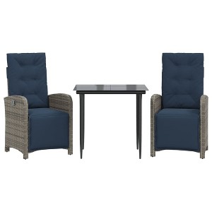 vidaXL Bistro Set Grey PE Rattan 3 Piece Set Adjustable Footrests - 1 of 4