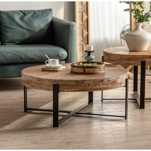 Lyngins Round Coffee Table,Modern Side Table with Black Cross Legs Base for Living Room,Offices - 1 of 4