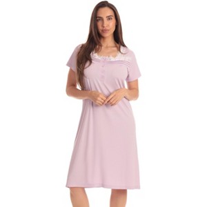 Dreamcrest Womens Nightgown with Lace Trim  Short Sleeve Sleepwear Pajamas with Stretch  Solids & Prints - 1 of 3
