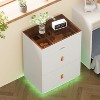 KTMBDW Nightstand with 3 Storage Drawers, Bedside Table with Glass Top Jewelry Storage and Handles for Bedroom, Living room, Cloakroom, White - 3 of 4