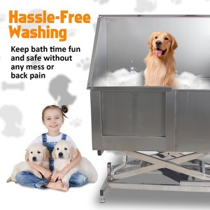 50" Dog Grooming Tub Electric Height Adjustment, Professional Stainless Steel Dog Bath Station w/Soap Box, Faucet, Rich Accessory, Pet Bathtub - 1 of 4