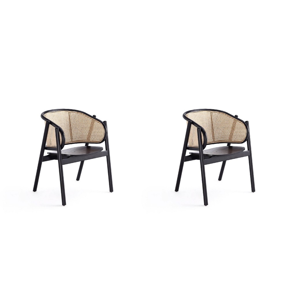 Photos - Chair Set of 2 Versailles Wood Armchairs Black/Natural Cane - Manhattan Comfort