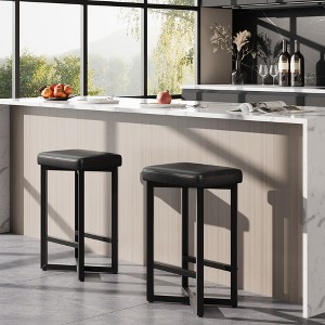 Garvee Bar Stools Set of 2, 24.6" Counter Height Backless Barstools, Upholstered PU Leather Seats with Metal X-Frame & Footrest, - 1 of 4