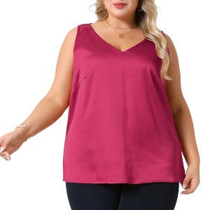 Agnes Orinda Women's Plus Size Silky Satin V Neck Casual Sleeveless Summer Basic Tank Tops - 1 of 4