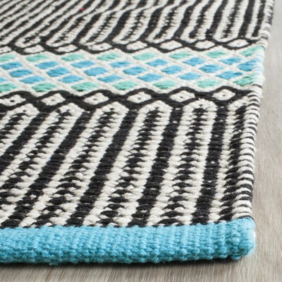 Turquoise Stripe 27" Hand-Woven Cotton Flatweave Runner Rug