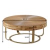 ORRD Modern Round Coffee Table, Wood Carving Pattern with Metal Legs for Living Room & Office, Golden - 2 of 4