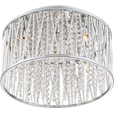 16" Chrome Crystal Drum Modern Flush Mount Ceiling Light
