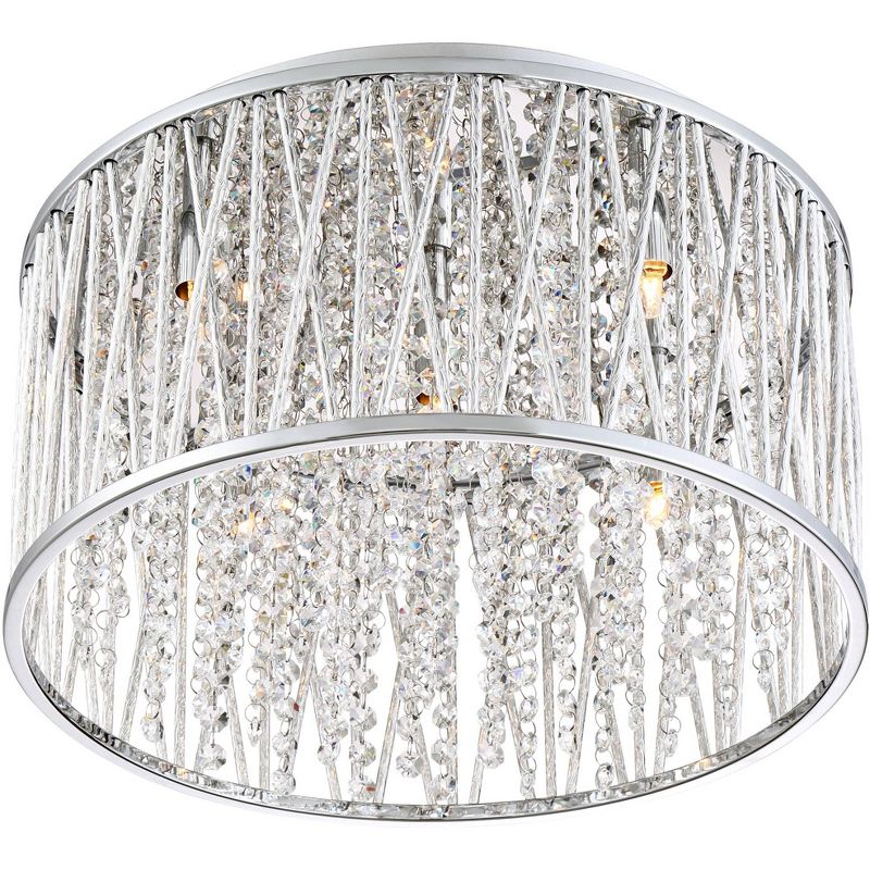 Possini Euro Design Modern Ceiling Light Flush Mount Fixture 16" Wide Chrome Woven Laser Cut Clear Crystal Beaded Strands for Bedroom Kitchen Hallway, 4 of 6