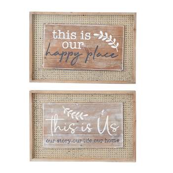 (Set of 2) Rectangle Farmhouse Wood Sign Wall Decor Brown - Olivia & May