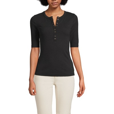Lands' End Women's Elbow Sleeve Polished Rib Henley Top