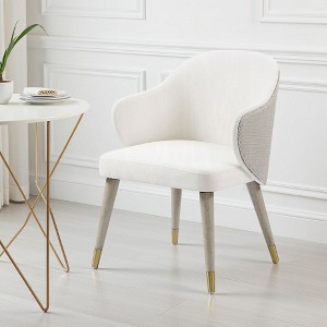 Royal Hampton Side Dining Chair Set of 2, Modern Light Gray Fabric, Gold Metal - 1 of 4