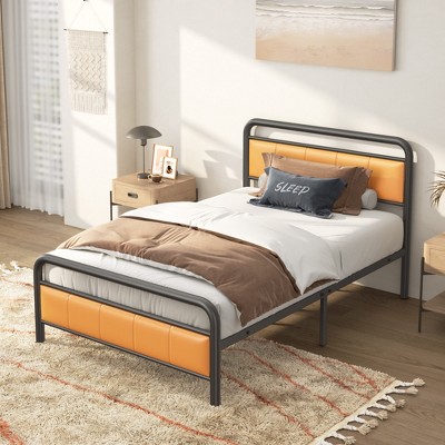 CSBDHOME Bed Frame with Upholstered Headboard And Metal Slats Support