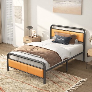 CSBDHOME Bed Frame with Upholstered Headboard And Metal Slats Support - 1 of 4