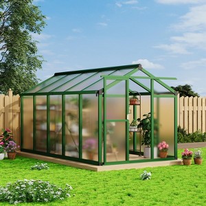 Whizmax 6x8/6x10 FT Aluminum Greenhouse - Heavy Duty Polycarbonate Panels with Roof Vent, Walk-In Garden House for Backyard, Patio, Easy Assembly - 1 of 4