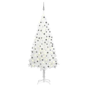vidaXL Lifelike Artificial Christmas Tree with LED Lights & Decorative Ball Set in White - 82.7 inches Tall - 1 of 4