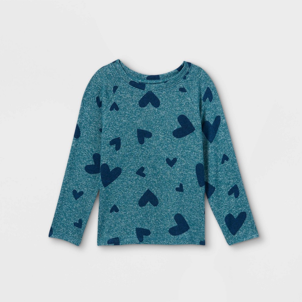 Size 2T Toddler Girls Long Sleeve Botanical Blue Hearts Shirt Cat & Jack 