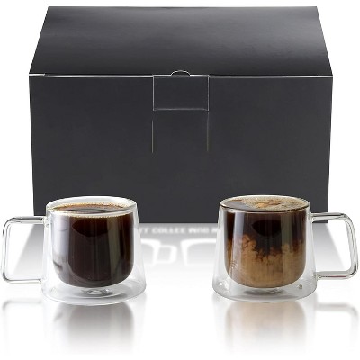 Double Walled Clear Glass Coffee Mugs with Handles - Set of 2