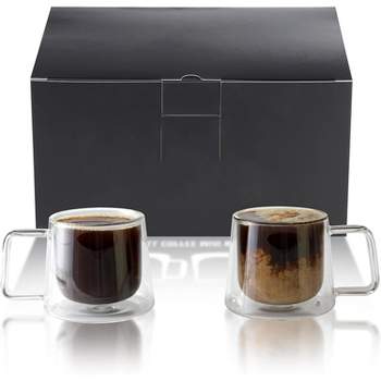 LEMONSODA Double Walled Glass Coffee Drink Mug with Handle - Set of 2 (250 mL / 8.5 fl. oz)